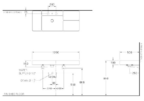 Bản vẽ kích thước lavabo rửa mật cpw 0502 cotto 