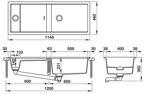 Bản vẽ chậu đá HS-GDD11446 hafele 2 hộc