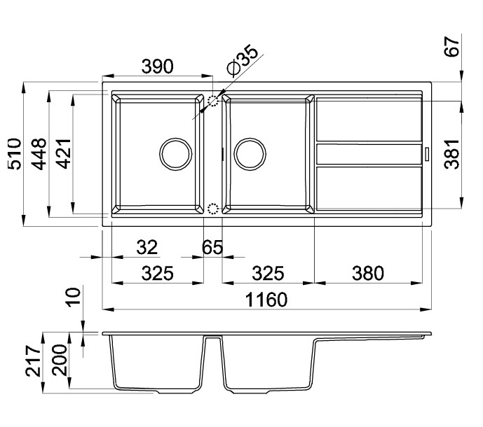 Bản vẽ kỹ thuật chậu đá Malloca BIANCO K-50062 rửa chén bát