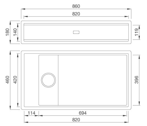 Bản vẽ kỹ thuật chậu đá rửa chén Malloca MYST-K86S-MYST-K86L