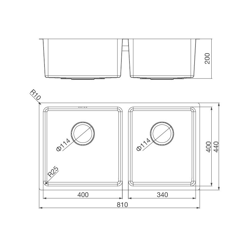 Bản vẽ kỹ thuật chậu inox 304 Malloca MS 6081 rửa chén bát