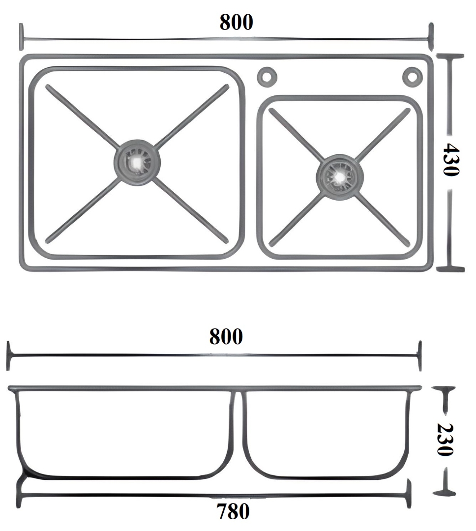 Bản vẽ kỹ thuật chậu rửa bát inox T8043 Toàn Thắng