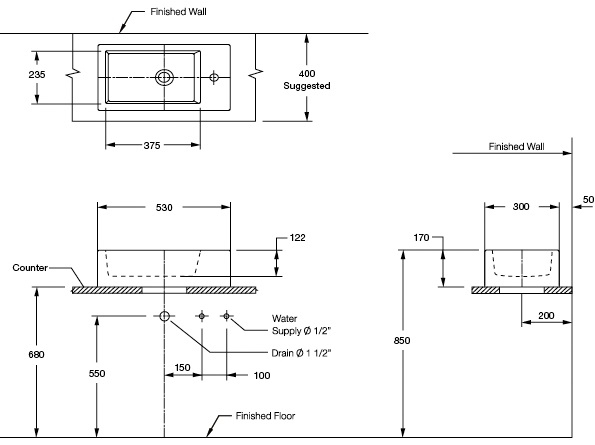 kỹ thuật chậu lavabo đặt bàn Cotto C 0032 