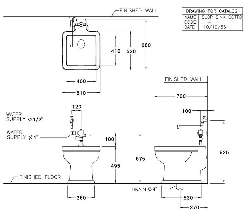 Bản vẽ kỹ thuật chậu dịch vụ C 3300 Cotto