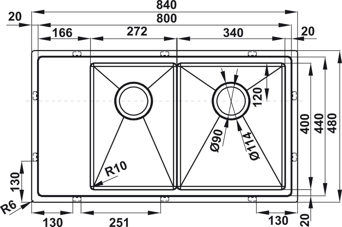 Bản vẽ chậu bếp 567.94.049 Hafele 2 hộc có cánh