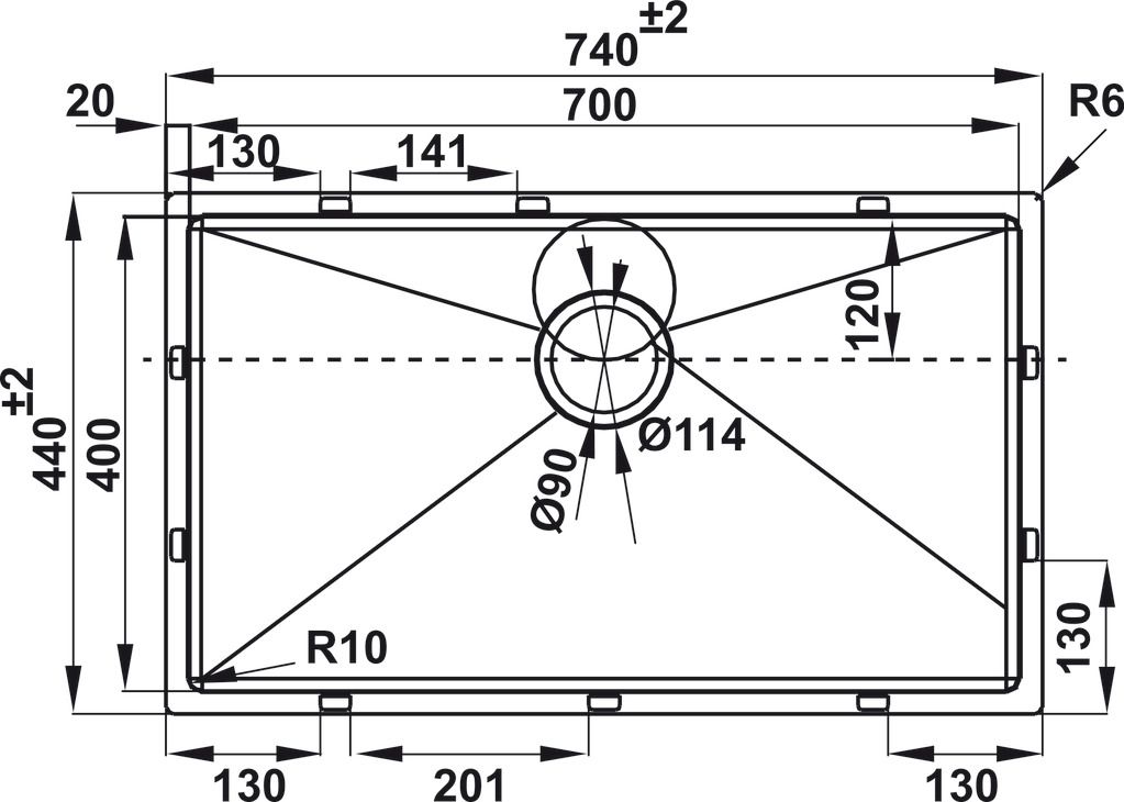 Bản vẽ chậu bếp inox 304 Hafele 567.94.060 1 hộc
