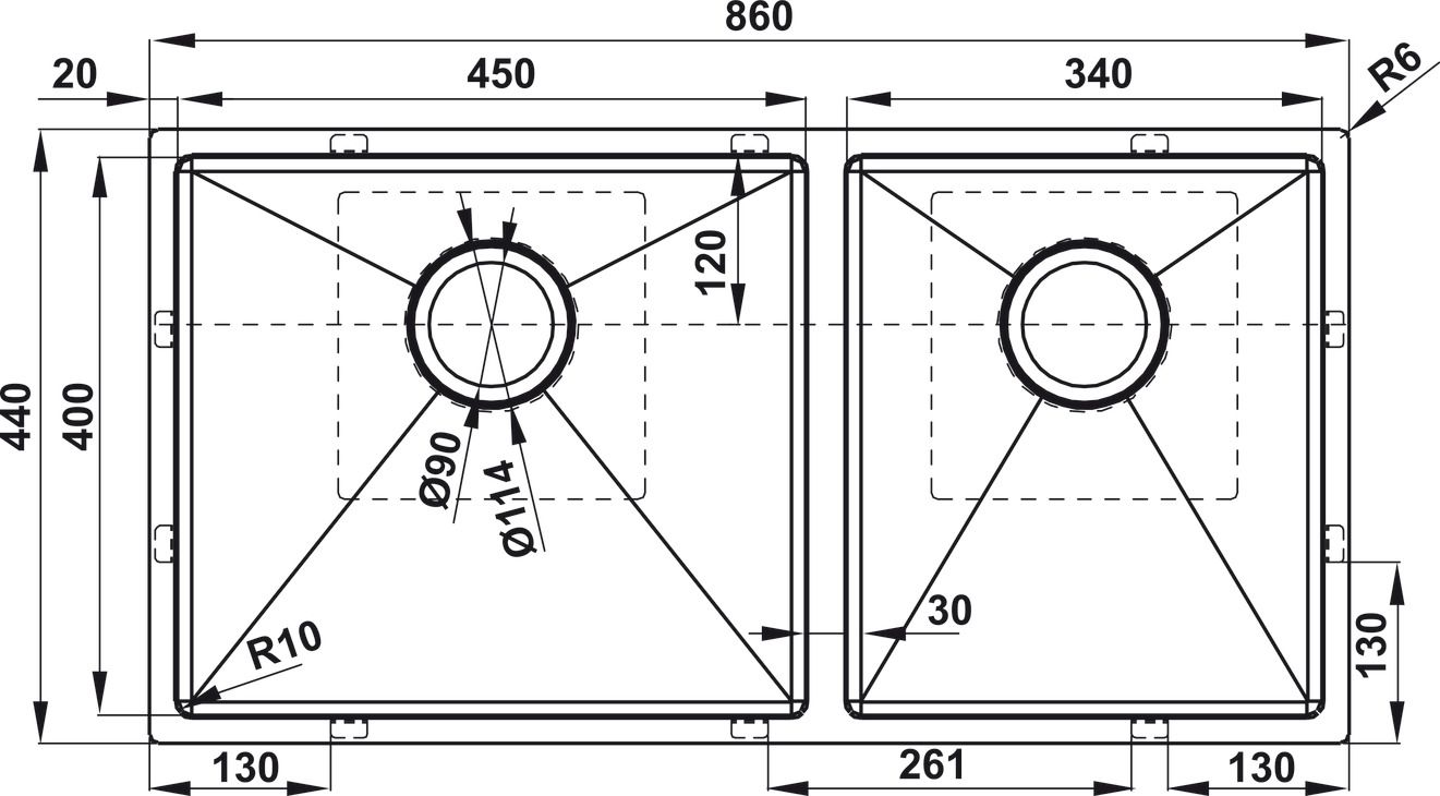 Bản vẽ chậu bếp inox 304 Hafele 567.96.313 2 hộc