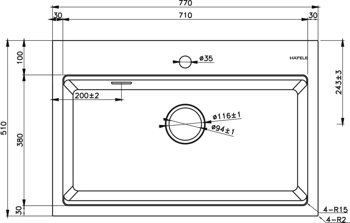 Bản vẽ kích thước chậu bếp 577.25.330  Hafele 1 hộc