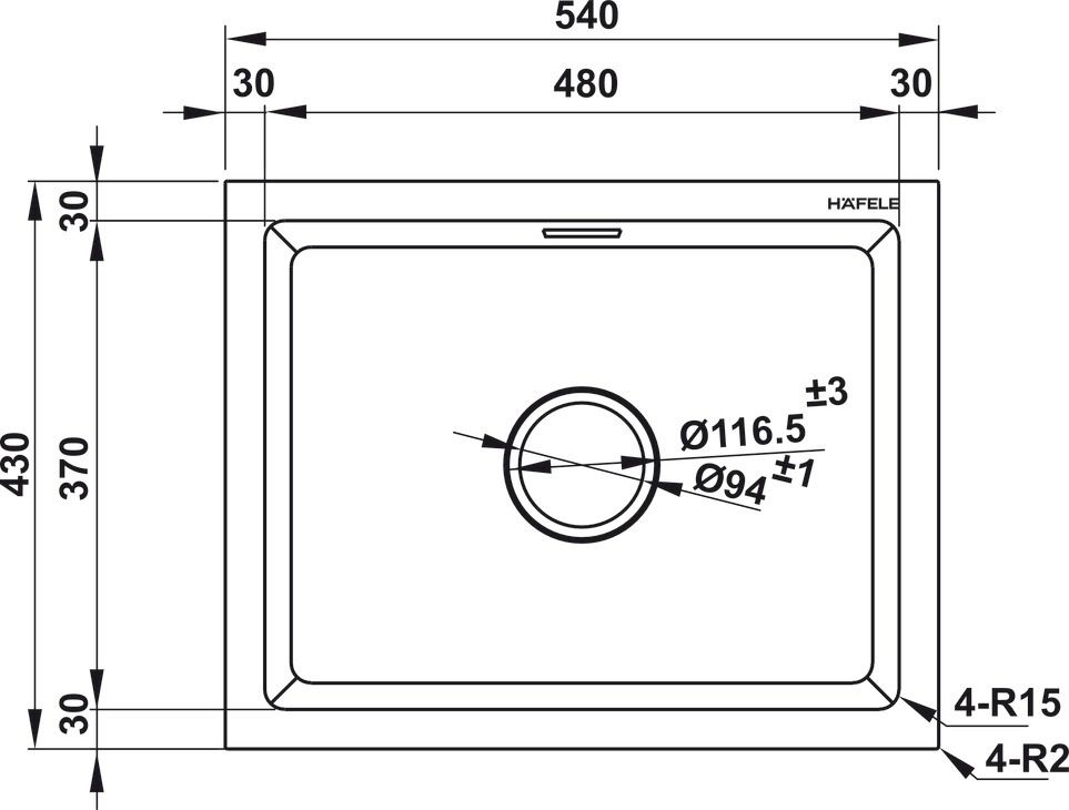 Bản vẽ chậu đá 577.25.400 Hafele HS22-GEN1S60S 1 hộc