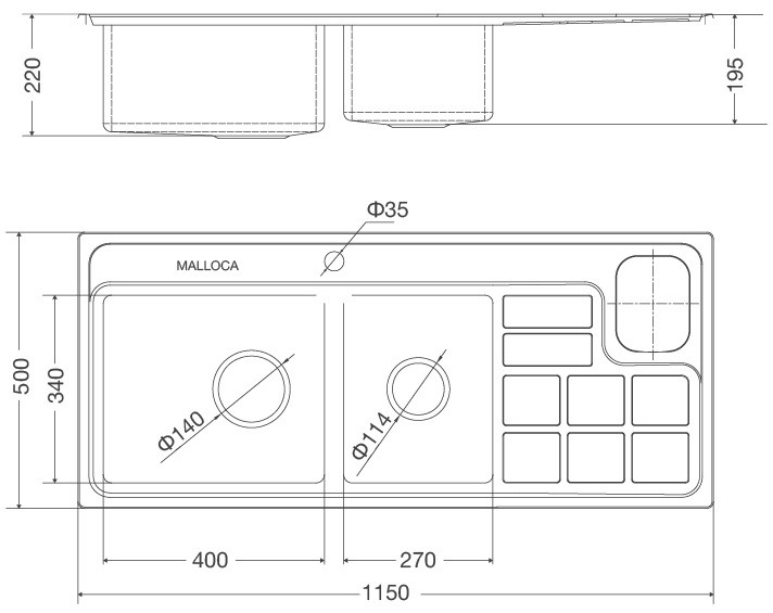 Bản vẽ kỹ thuật chậu rửa inox 304 Malloca MS8817 N