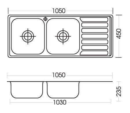 Bản vẽ kỹ thuật chậu rửa bát inox T10545 Toàn Thắng