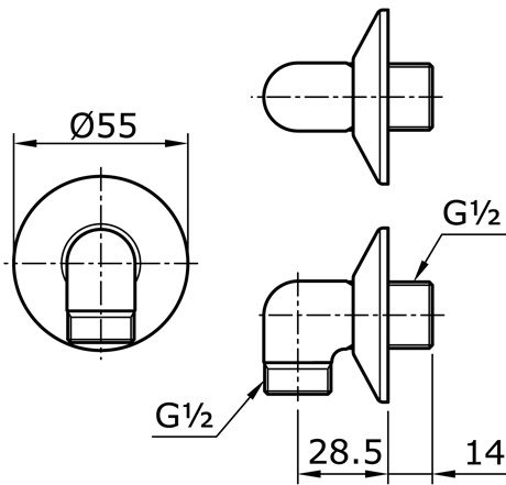Bản vẽ kỹ thuật cút nối tường TX424SV1