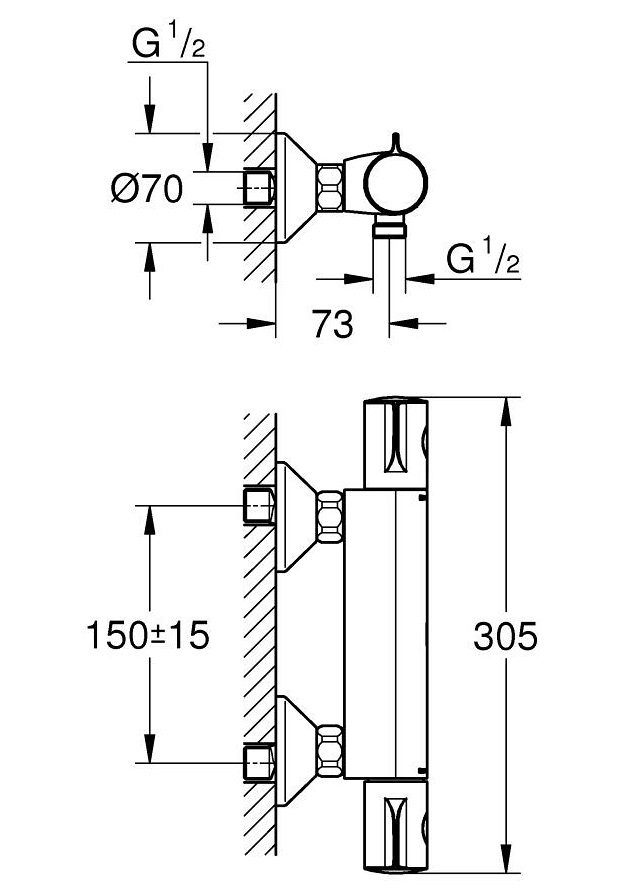 Bản vẽ kích thước củ sen tắm GRT Grohe 34558000 nóng lạnh