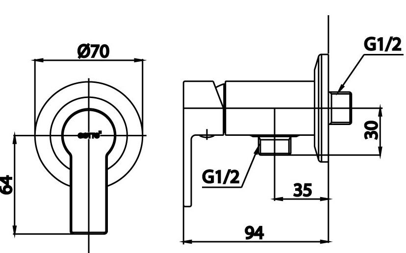 Bản vẽ kích thước vòi sen lạnh cotto ct 1261a2 hm