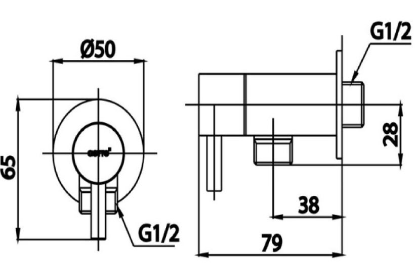 Bản vẽ kích thước vòi sen lạnh cotto ct 1264 c53