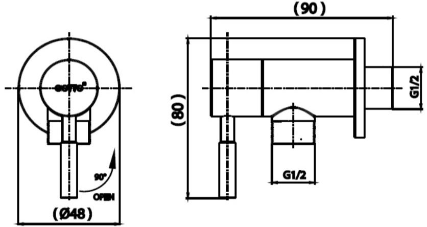 Bản vẽ kích thước vòi sen lạnh cotto ct1267 c54 sa hm
