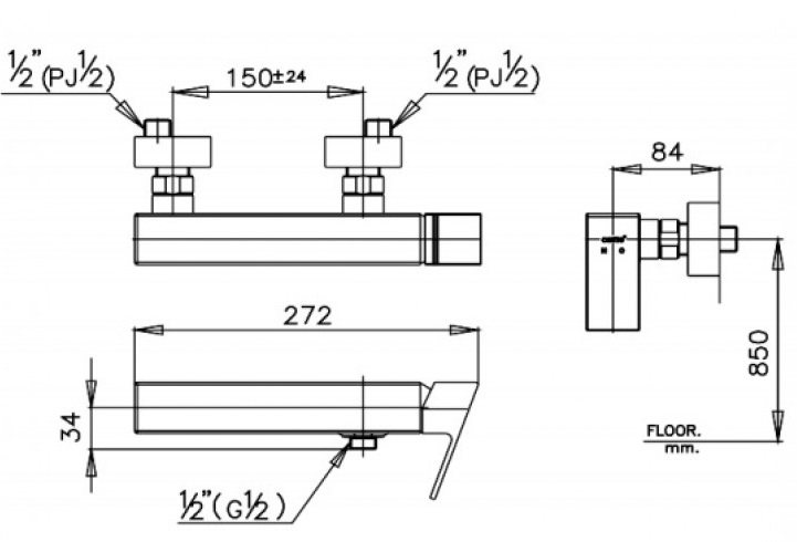 Bản vẽ kích thước củ sen tắm cotto CT 2012 A nóng lạnh