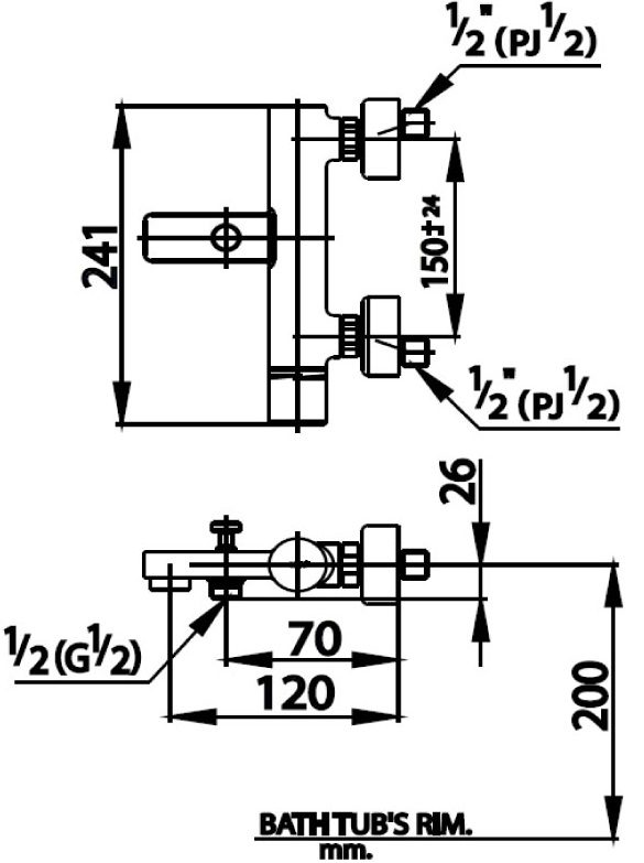 Bản vẽ kích thước củ sen tắm nóng lạnh COTTO ct 2062 