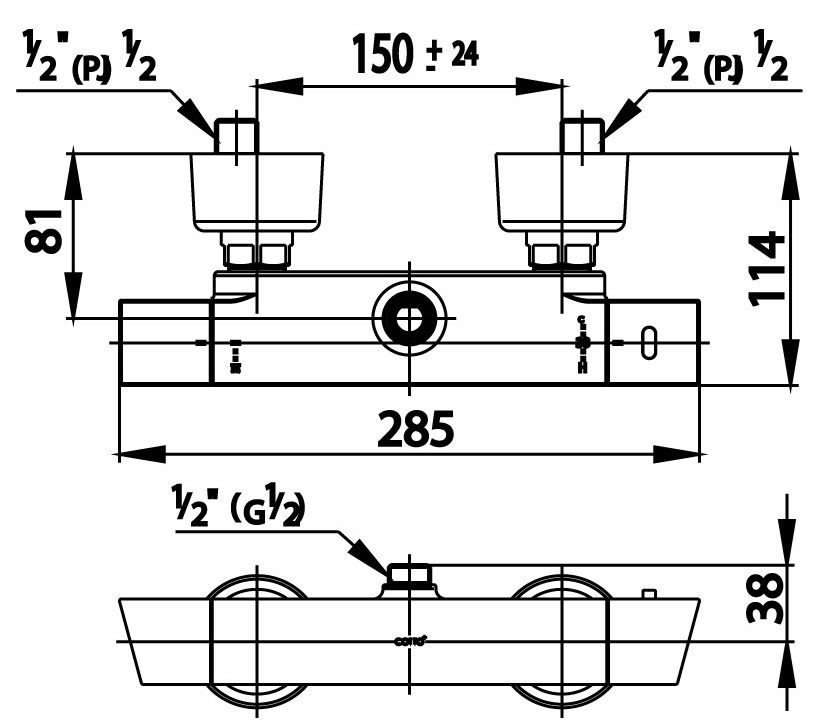 Bản vẽ kích thước củ sen cotto ct 2085 điều chỉnh nhiệt độ
