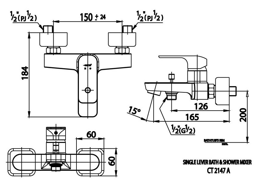 Bản vẽ kích thước củ sen cotto CT 2147A nóng lạnh