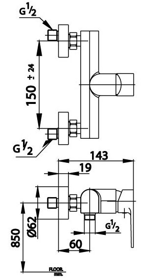 Bản vẽ kích thước củ sen tắm nóng lạnh cotto ct 2163 a