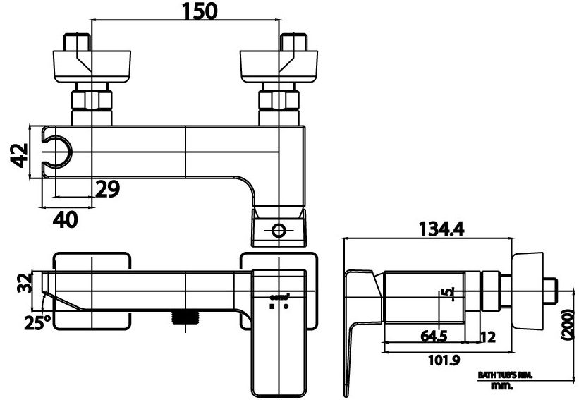 Bản vẽ kích thước vòi lạnh Cotto ct 1066 