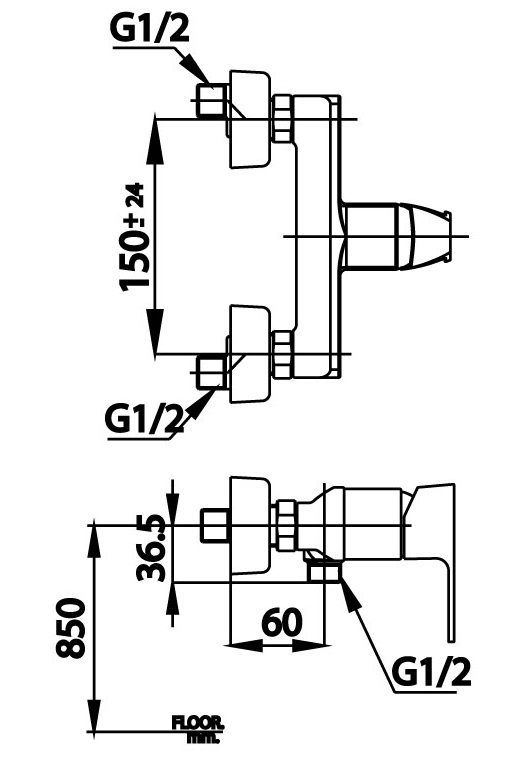 Bản vẽ kích thước củ sen tắm nóng lạnh cotto ct 2205 a  