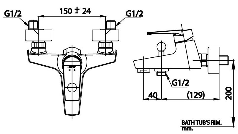 Bản vẽ kích thước củ sen tắm nóng lạnh cotto ct 2248a 