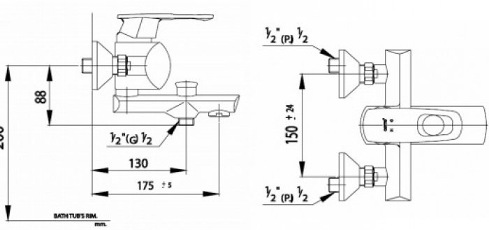 Bản vẽ kích thước củ sen nóng lạnh cotto CT 360 N