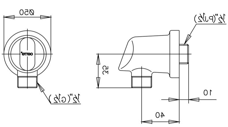 Bản vẽ kích thước cút nối tường Cotto CT600 GR HM
