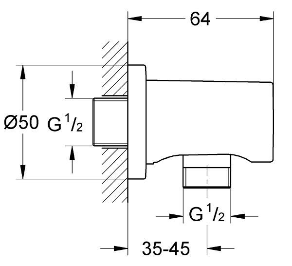 Bản vẽ kích thước đầu ra nước Grohe 27057000 