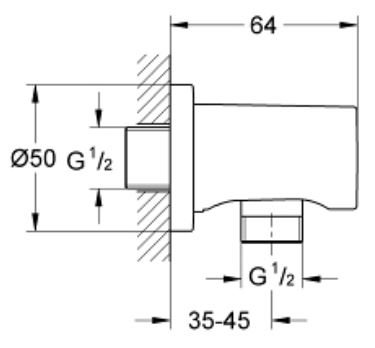 Bản vẽ kích thước cút nối tường 27057GL0 Grohe