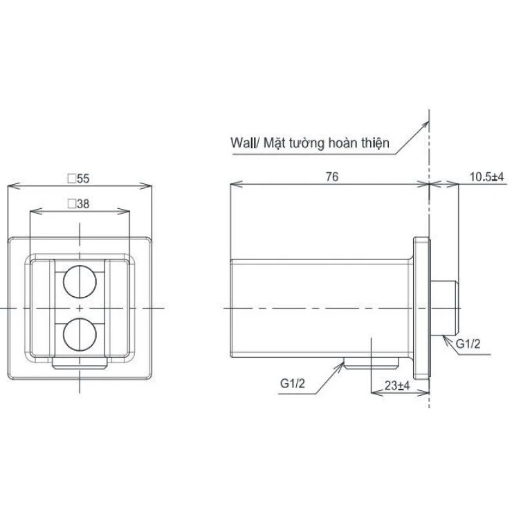 Bản vẽ kích thước cút nối TBW08010A-MBL TOTO