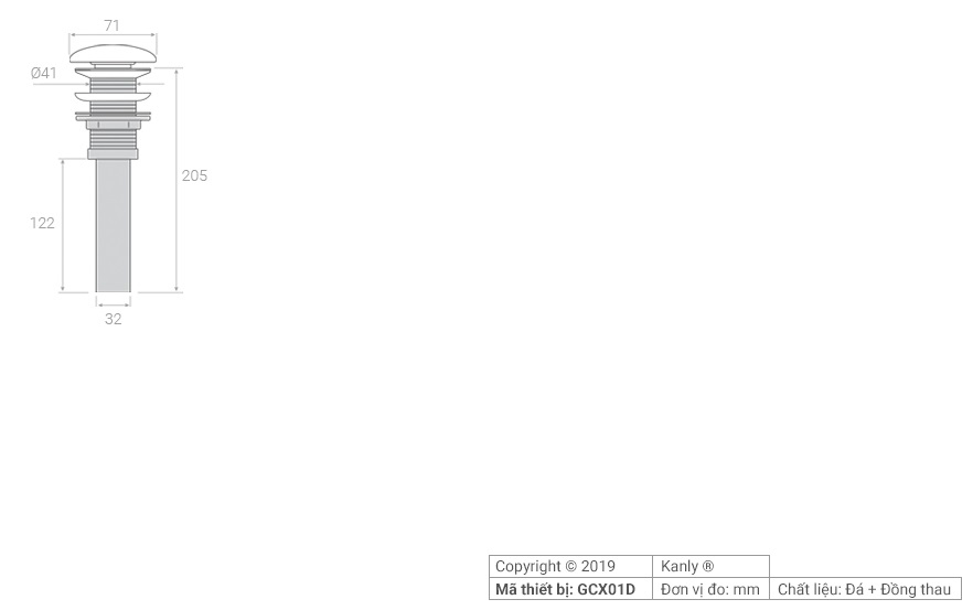 Bản vẽ Đầu Xả Lavabo bằng đá Kanly GCX01D