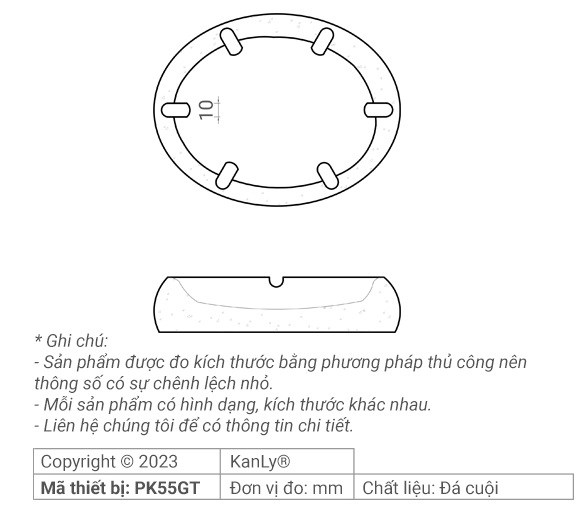 Bản vẽ kích thước gạt tàn thuốc đá tự nhiên PK55GT 