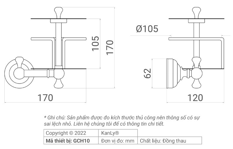 Bản vẽ kỹ thuật giá treo giấy vệ sinh Kanly GCH10