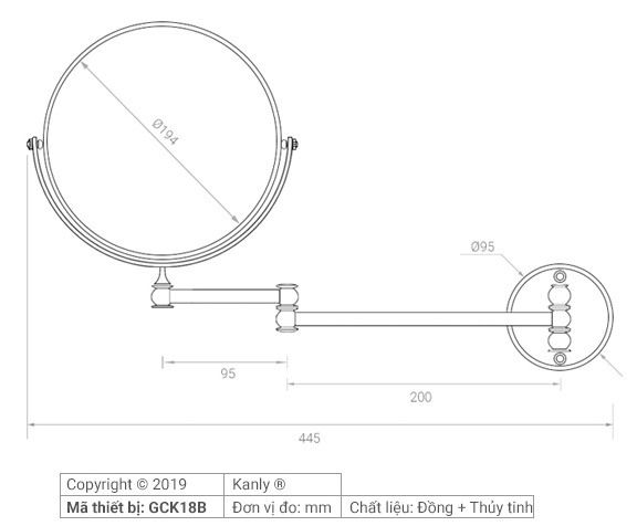 Bản vẽ kỹ thuật gương soi Kanly GCK18B