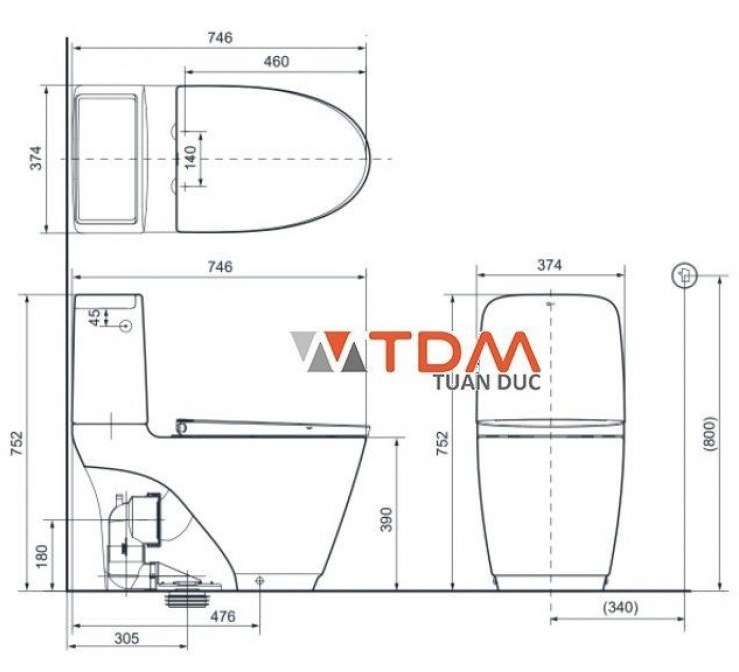 Bản vẽ bệt inax 832 nắp điện tử CW-KA22