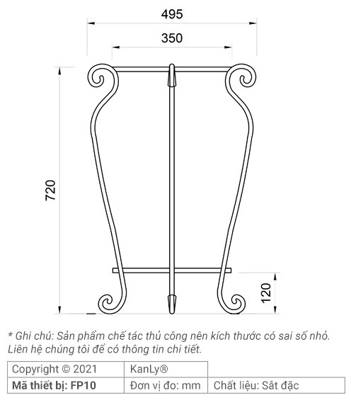 Bản vẽ chân kệ đặt chậu lavabo Kanly FP10