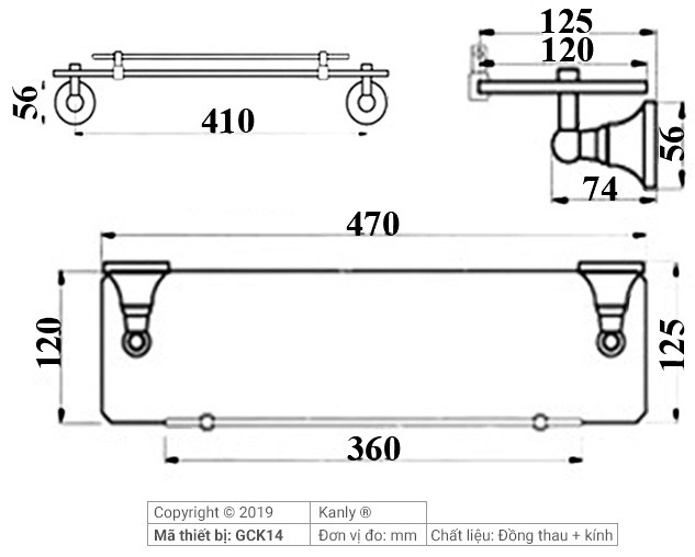 Bản vẽ kỹ thuật kệ kính Kanly GCK14