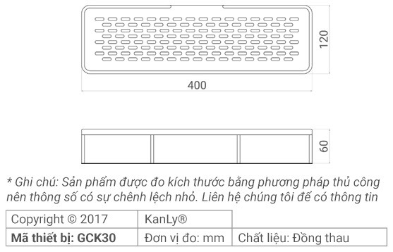 Bản vẽ kỹ thuật kệ treo phòng tắm Kanly GCK30