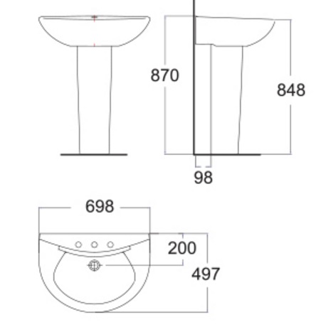 Bản vẽ kích thước lavabo American 0956-WT 0775-WT
