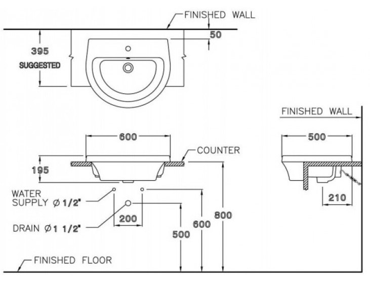 Bản vẽ kỹ thuật chậu lavabo Cotto C 02137