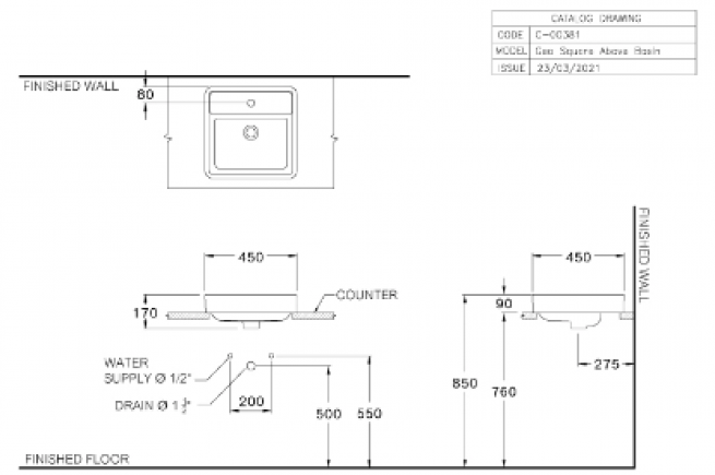 Bản vẽ kích thước chậu lavabo đặt bàn c 003817 fr cotto