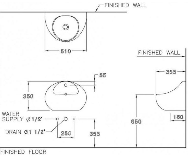 Bản vẽ kích thước lavabo trẻ em Cotto c 01427