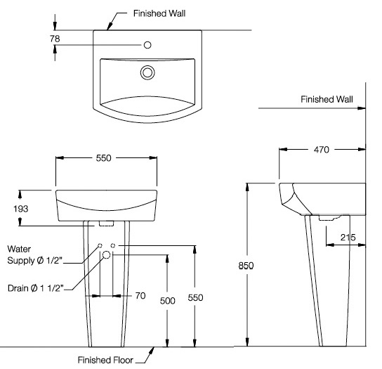 Bản vẽ kỹ thuật Chậu lavabo treo tường C01517 - C4150