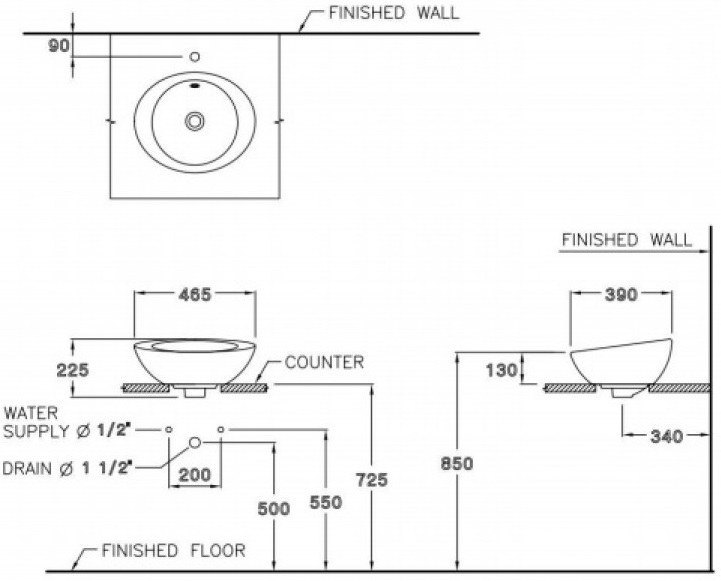 Bản vẽ kỹ thuật lavabo Cotto  C 02507