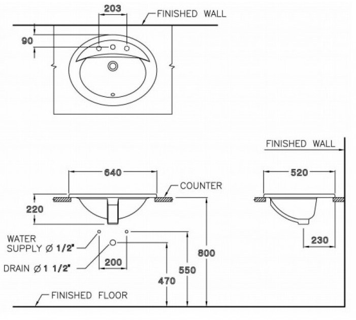 Bản vẽ kỹ thuật chậu lavabo Cotto C 02607