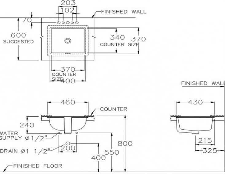 Bản vẽ kích thước chậu rửa mặt Cotto C 0512