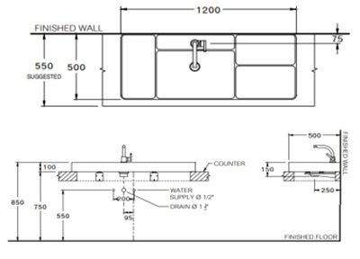 Bản vẽ kích thước lavabo rửa mặt cpw 0502 cotto mtp